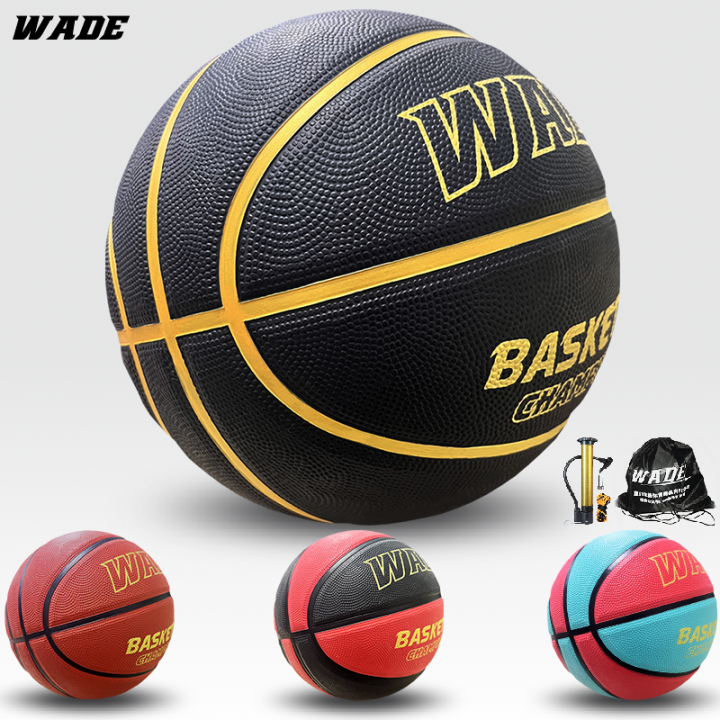 WADE Original Basketball Ball Size 7 Bola Rubber ball for Outdoor Adult Training Ball  Kids Youth Student Ball With Free Pin、Net、Pump、Bag（WD-776QH003)