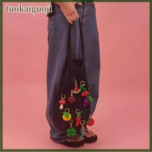 tuokaiguoji New Colorful Beaded Fruit Series Apple Watermelon Bag Charm Pendant Keychain For Women Girls Bag Decoration Accessories