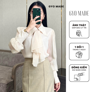 Áo sơ mi cột nơ GYOMADE® chất liệu sợi tơ may 2 lớp lót lụa habutai phong cách công sở | GA049CF