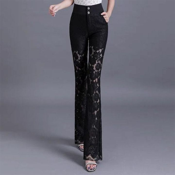 S-5XL Women Bell Bottom Pants Lace Thin Suit Office Lady Spring
