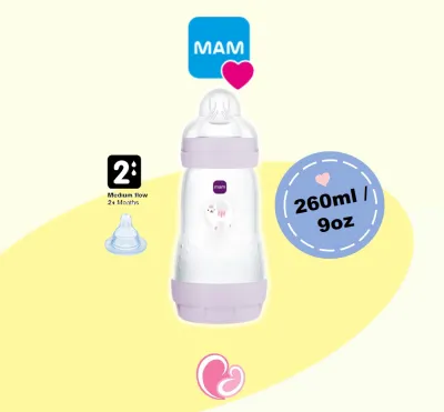 MAM 9oz/ 260ml Anti Colic Baby Feeding Bottle with Size 2 Teat - Single