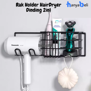Rak Holder Hairdryer Dinding Tempel 2in1 Rak Pengering Rambut Tempel Dinding Rak Kamar Mandi Rak Stainless Steel