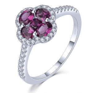 Lohaspie Jewelry Genuine Solid Sterling Silver 925 Ring Natural Tanzanite Chrome Diopside Ring 925 Silver Ring Green Gem Garnet Stone Ring Ladies Women Fashion Ring Jewelry