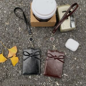MMLUCK Da PU Ví đựng thẻ da hình nơ Nơ Có thể thu vào Giá đỡ thẻ xe buýt Đa chức năng Thẻ tên Bìa thẻ làm việc Sinh viên văn phòng