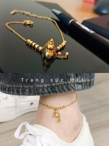 Dây chuyền vòng cổ lắc chân titan hồ lô cách điệu hạt vuông mạ vàng tươi