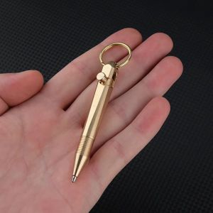 SOULLOV Easy Carry Mini Brass Pen All-Metal Cylindrical Neutral Ballpoint Pen Portable Business Travel Pocket Pen Signature Gift