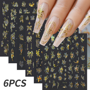 ZEEMIN  8Pcs 3D Exquisite Hibiscus Flower Nail Sticker WhitePinkGoldSilver Floral Nail Decal Y2k Petal Adhesive Manicure Decor Slider