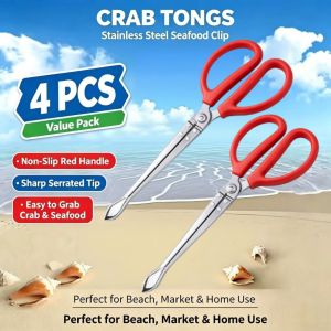 4Pcs Stainless Steel Anti Slip Eels Clip Long Handle Crab Tongs Garbage Clip For BBQ Seafood Clip