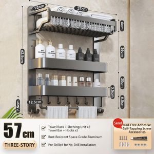 Isidoro.os 304 Stainless Steel Gun Durable Bathroom Towel Rack No-Drill Wall-Mounted Storage Rack With Wire Basket