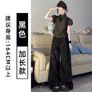 COD黑色工装裤女款2025新款夏季高腰宽松垂感显瘦休闲风速干运动裤子2026新品
