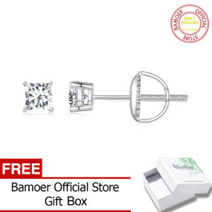 BAMOER Moissanite ต่างหูเม็ดกลม D ต่างหูเงินทรงยาว925เหลี่ยมตัดสดใสสำหรับผู้หญิง MSE047