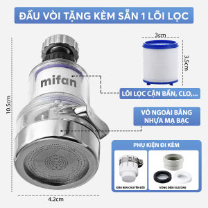 Đầu vòi rửa bát tăng áp lọc nước 3 chế độ phun Mifan - Lõi PP loại bỏ cặn bẩn clo màu và mùi cổ xoay 360 bồn rửa chén