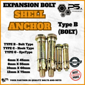 (SOLD PER 10PCS) Shell Anchor BOLT HOOK EYE Type B Type C Type O Expansion Bolt Fix Anchor