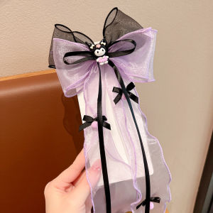 Kawaii Sanrios Kuromi Hand Made Black Purple Ear Headband Lolita Hair Accessories Cane Girl Cartoon Jk Bow Hairpin Headdress