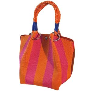 COSE Sweet Women Knitted Handbag Japanese Style Large Capacity Stripe Small Bag All-match Korean Style Handheld Commuting Pouch Girls