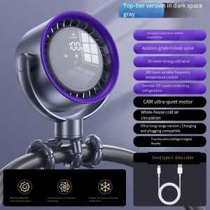 Orzobw Small Handheld Fan Octopus Stroller Fan with Variable Speed Digital Display 360° Oscillating Desktop Bedside Fan