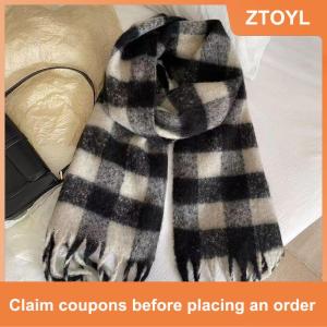 【ZTOYL】 ผ้าพันคอลายตารางหมากรุกผ้านิ่มสำหรับผู้หญิงผ้าพันคอหนาแบบวินเทจใช้ได้สองอย่างให้ความอบอุ่นในฤดูหนาว