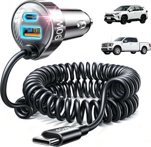 for iPhone 18/17 Pro Max Car Charger USB C Fast Charge with Coiled Cable