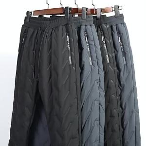 Ultrasonic Cotton Pants for Men Autumn and Winter Fleece-Lined Pants Warm Windproof Waterproof Thickened Straight-Leg Plus Size Mens Casual Pants
