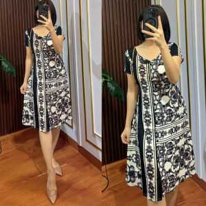Midi dress rayon kancing depan elegant baju hang out rayon premium tebal