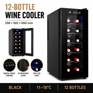 【24 Hour Shipping】12-Bottle Wine Chiller | Compact & Quiet | Touch Control | Silent Operation | Wine Cooler