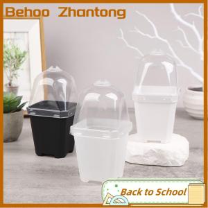 Behoo 5Pcs Square Small Flower Pot with Humidity Dome Seedlings Planting Pots
