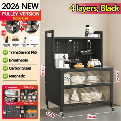 【SG Local Seller 】2026 New Upgrade 6-Tier Kitchen Storage Cabinet With Wheels Multifunctional Kitchen Sideboard With Pegboard & Large Drawers Movable Floor Standing Buffet Cabinet For Dining Room Home Organizer Shelf