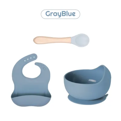 Mumystation 3PCS Peralatan Makan Bayi Silikon Celemek Makan Bayi Mangkok Makan Bayi Anak Hampers Newborn Baby Feeding Set