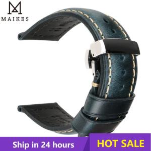 MAIKES High Quality Genuine Leather Watchband 18mm Calf Leather Watch Band Butterfly Buckle Strap Bracelet Accessories Wristband2026