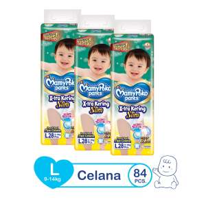 MamyPoko Pants X-tra Kering Slim Tidak Gembung L28 isi 3 pcs [Karton]