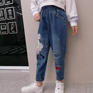 Girls Jeans Spring and Autumn 2023 New Childrens Casual Trousers Little Girl Fashionable Pants