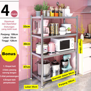 Rak Dapur 5 Susun Stainless Steel Rak Penyimpanan Microwave Oven Serbaguna