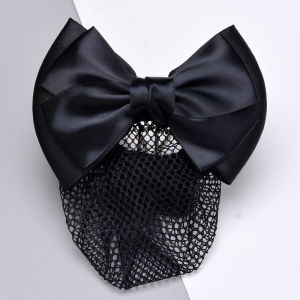 Fashion Korean Hairnet Ribbon Bow Barrette Hair Clip Cover With Net Bowknot Bun Snood Hairnet Ribbon