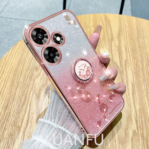 สำหรับ Infinix Hot 30 4G / Hot 30 Play Nfc/ Hot 30i เคสชุบเงาวาวตัวยึดที่คาดพลอยเทียมโรสขนาดเล็กและสายคล้องเคสครอบโทรศัพท์กันกระแทก