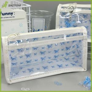 【SHZTGM】 กระเป๋าใส่ปากกาสองชั้นพิมพ์ลายดอกไม้ผีเสื้อสีฟ้ากันน้ำความจุขนาดใหญ่อุปกรณ์เครื่องเขียนสำหรับโรงเรียน