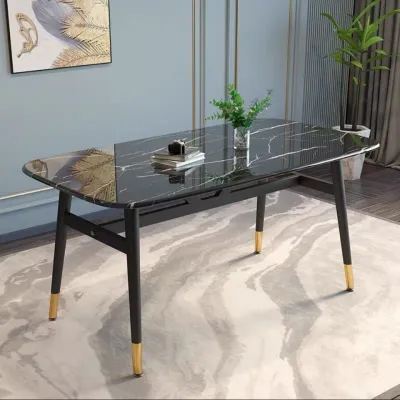 Solid Wood Dining Table Set with Chair 120*60CM Modern Simple Restaurant Dining Table 4 Seater Dining Set with Monoblock Chairs