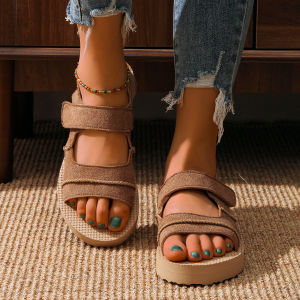 [Free Shipping] Summer New Style Platform Sandals With Thick Soles Open-Toe Design And Elastic Straps Featuring A Wedge Heel