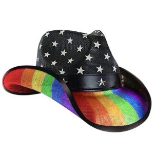 Homburg mũ cao bồi Với Kỳ Lạ Vành Đai Sao Trim Hiệp Sĩ Hat Rơm mũ đội đầu Cầu Vồng Porkpie Hat Cho Cậu Bé Người Đàn Ông Mũ Rơm