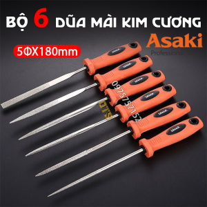 Bộ dũa kim cương mài kim loại 5x180mm Asaki AK-3903 bộ 6 giũa mài đa năng thép carbon T2 chống mài mòn dũa hợp kim cao cấp dũa dẹp tròn vuông bán nguyệt tam giác giũa kim loại dũa mini dũa kim loại dũa sắt