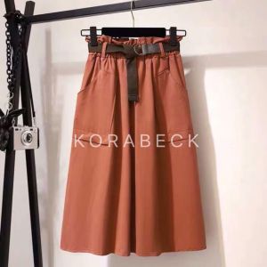 【KORABECK】Ready Stock Women Plain Hight Waist Midi Skirts With Belt