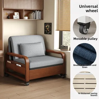 [CozyNest ]Solid Wood Folding Single Sofa Bed Sliding Pulling Dual-Use Bed Extendable Integrated Sofa