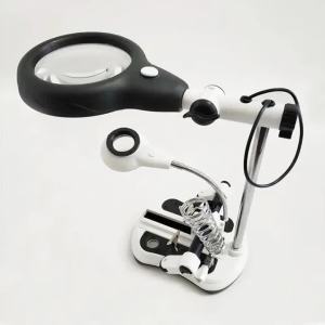 2.5x-10x Plug-in Multi-Magnifier Magnifying Glass with LED Light Attachment for Repair Work High-Definition Desktop Loupe