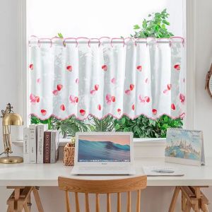 Embroidered Curtain Lace Kitchen Bay Window Fabric Pastoral Light Short Curtain.