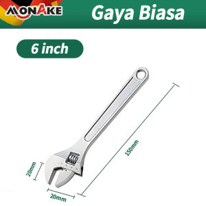 Monake German  Adjustable Wrench Ukuran 6/8/10/12inch（COD） Kunci Inggris 6-12 Inch Gagang Karet Universal Baja Chrome Bahan