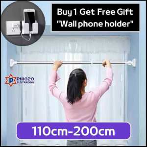 Multifunctional curtain rod household use Telescopic Clothing Rod adjustable  Punch-Free Shower Curtain Rods  holder And Accessories Stainless Steel Simple Support Rod  Hanger Rod