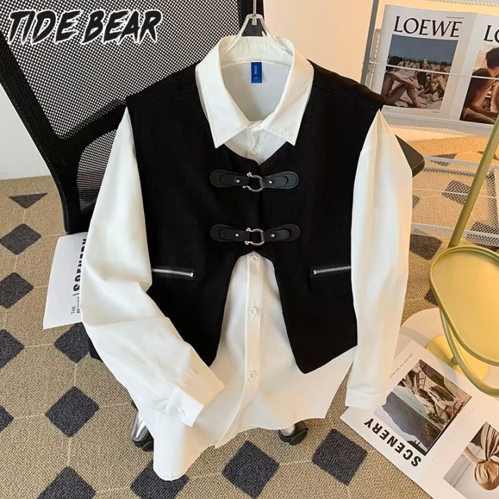 TIDE BEAR เสื้อกั๊กแฟชั่นลำลองมีซิปมีกระเป๋าแหวนรักษาเสื้อกั๊กแขนกุดของ ...