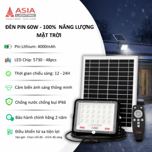 Đèn Năng Lượng Mặt Trời ASIA 60W/100W/200W/300W – Chống Nước IP66 Điều Khiển Từ Xa Chiếu Sáng 12–24H