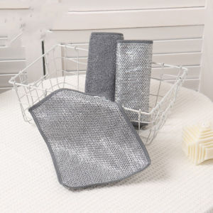 1 Khăn lau nhà bếp RỬA CHÉN bằng VẢI LƯỚI SỢI KIM LOẠI loại đa năng tiện dụng 20x20cm CY1271