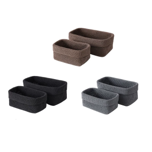 Bộ 2 Thùng vải cotton đựng thủ công thiết kế đơn giản lưu trữ giỏ dệt bin cho chức năng trang trí nội thất