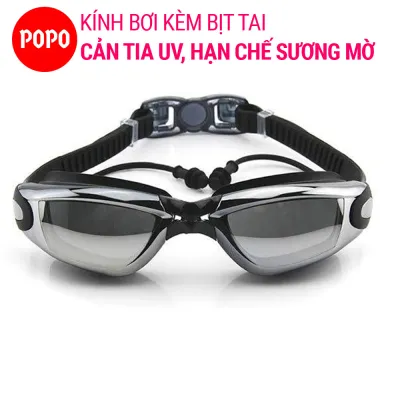 Kính bơi người lớn cho nam nữ POPO 1940 có sẵn nút bịt tai ngăn nước kiếng bơi chống tia UV chống sương mờ dùng được cho cả trẻ em trên 8 tuổi